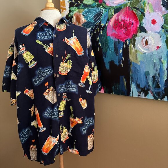 Authentic Big Dogs "It's Five O'Clock Somewhere" Hawaiian Shirt Size Large - Picture 1 of 8